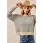 BiBi - TWO TONE STRIPED SWEATER TOP: CHARCOAL / XL