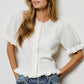 Mimosa - Puff Sleeve Ruffle Hem Knit Cardigan: Ivory / L