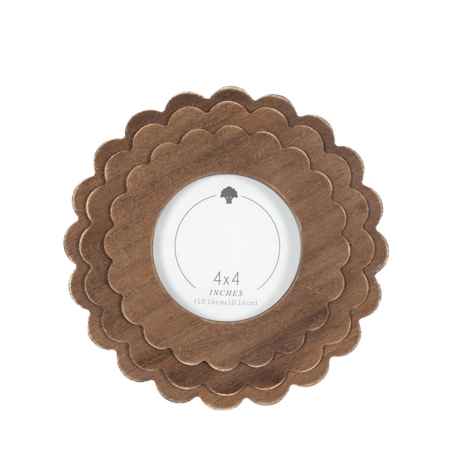 Devanie At Home - Wood scallop 4x4 photo frame (ROUND) espresso - 17035