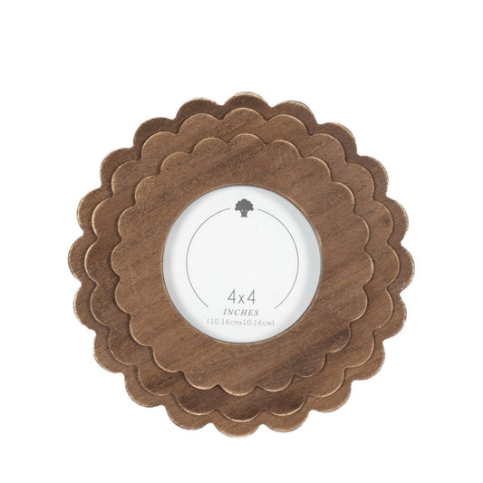 Wood Scallop Round Photo Frame 4x4 photo ESPRESSO
