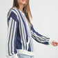 Drop Shoulder Striped Pattern Sweater: IVORY / NAVY