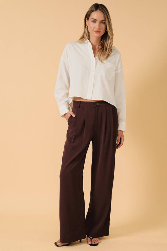 Sunday Edition by LE LIS - HIGH WAIST WIDE LEG PLEATED TROUSERS: ESPRESSO / L