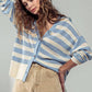 Cozy and Free Striped Cardigan: TAUPE/BLACK