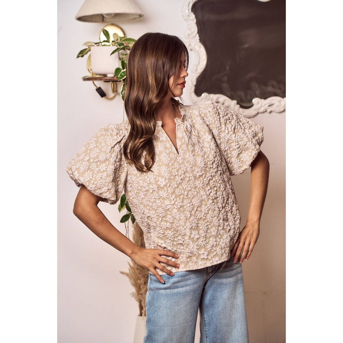 IVE - Floral Weave Of Serenity Blouse Top: OATMEAL / S-M-L(2-2-2)
