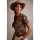 So Me - LEOPARD PRINT SHORT SLEEVES SCALLOP RIB KNIT: LEOPARD/BROWN / XL