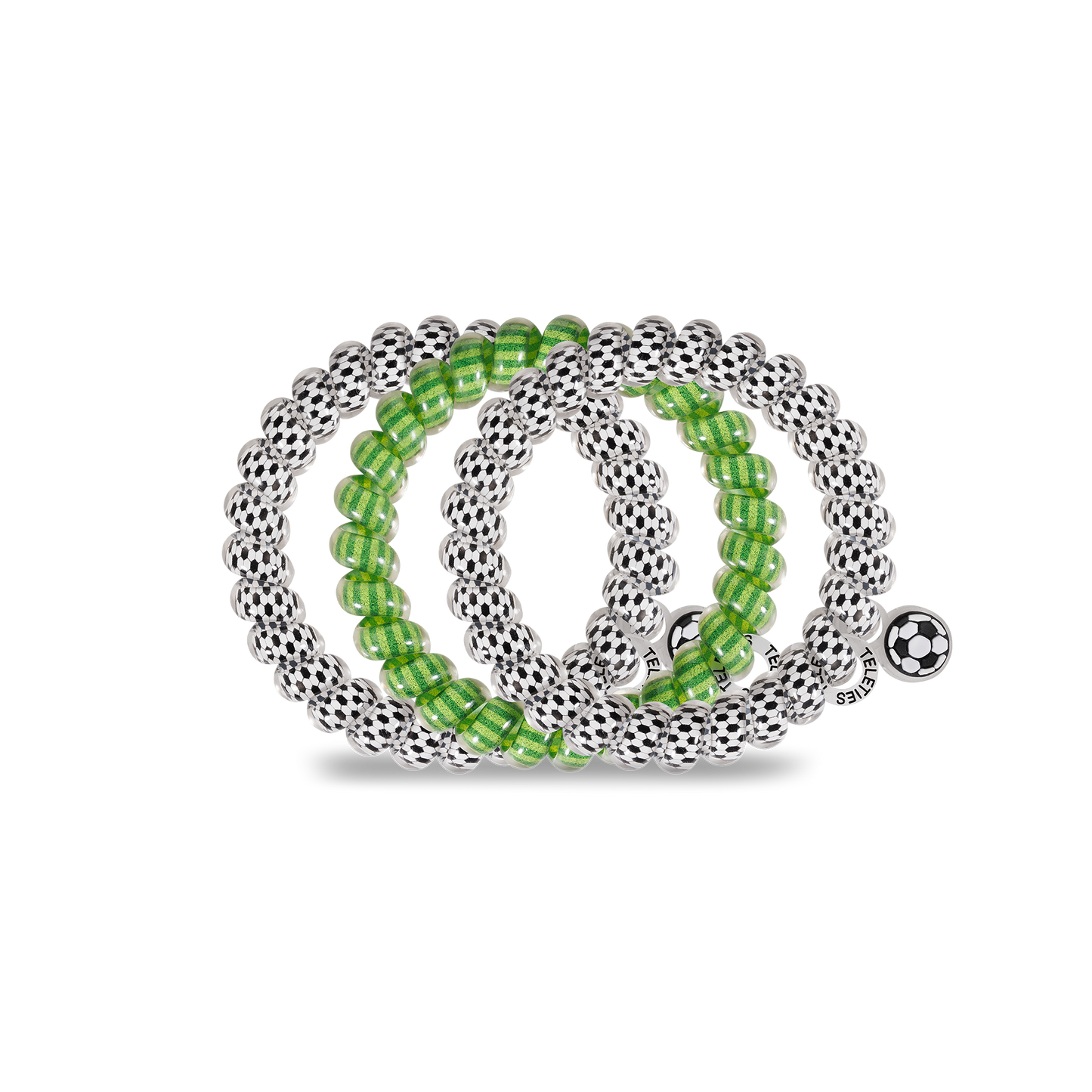 TELETIES - Spiral Hair Coils | Large | Soccer Hair Ties