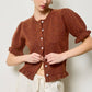 Mimosa - Puff Sleeve Ruffle Hem Knit Cardigan: Ivory / M