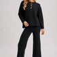 Textured Knit Top & Pants Set: BLACK
