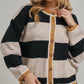 BON - WIDE STRIPE EVERYDAY COZY FALL SWEATER CARDIGAN_JLT00445-01: BLUE/BROWN / S-M-L(2-2-2)