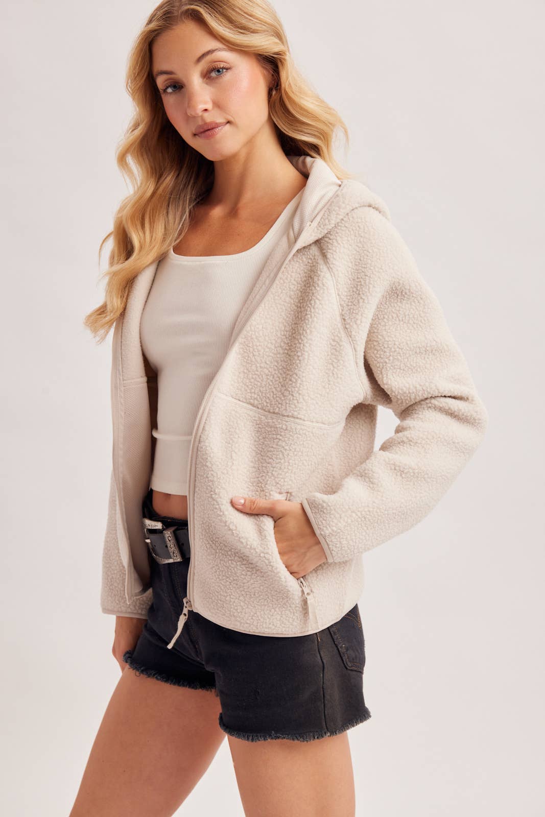 Bluivy - SOFT SHERPA FLEECE ZIPPER FRONT HOODIE JACKET: WINE / M