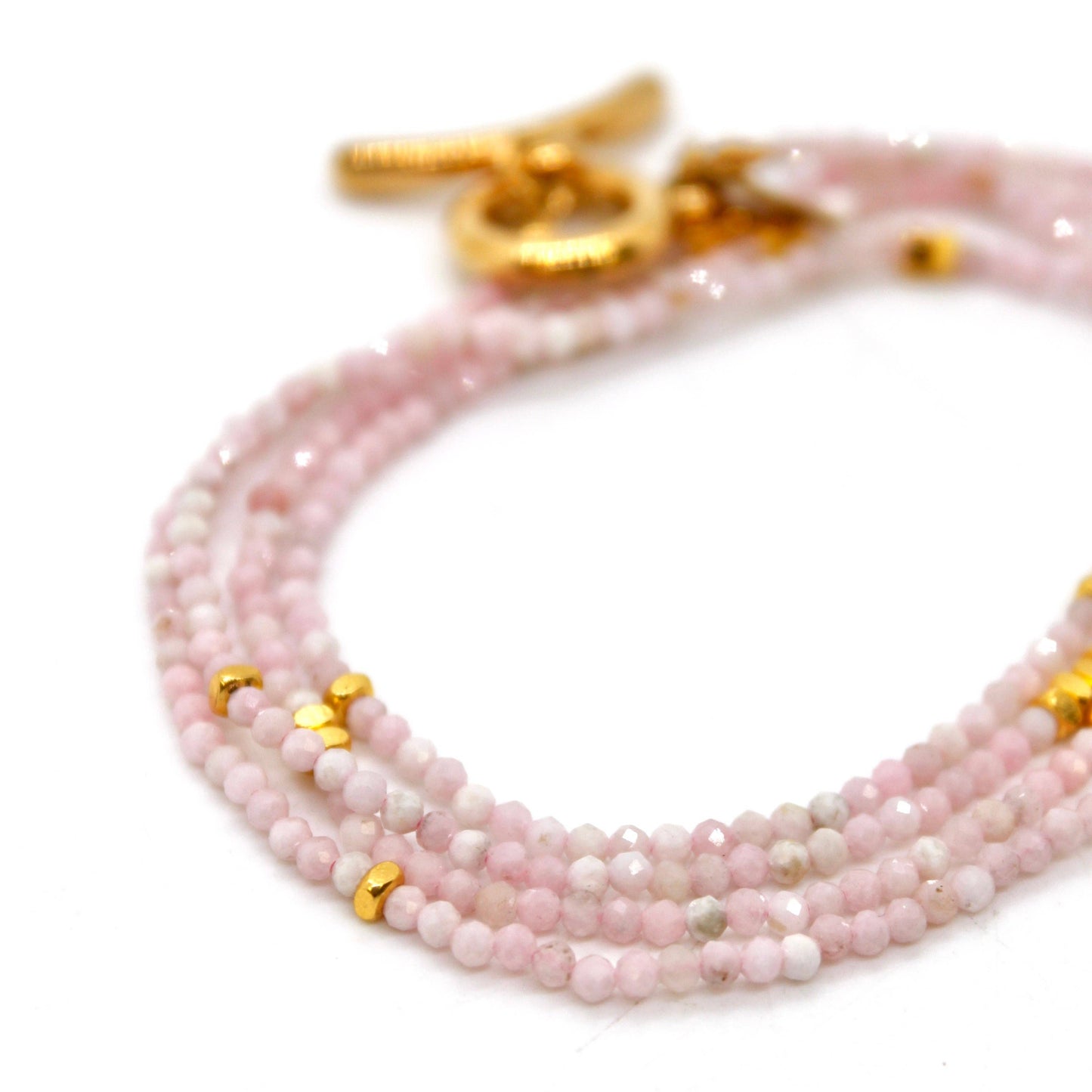 Long Pink Opal Stone and Gold Luxury Necklace