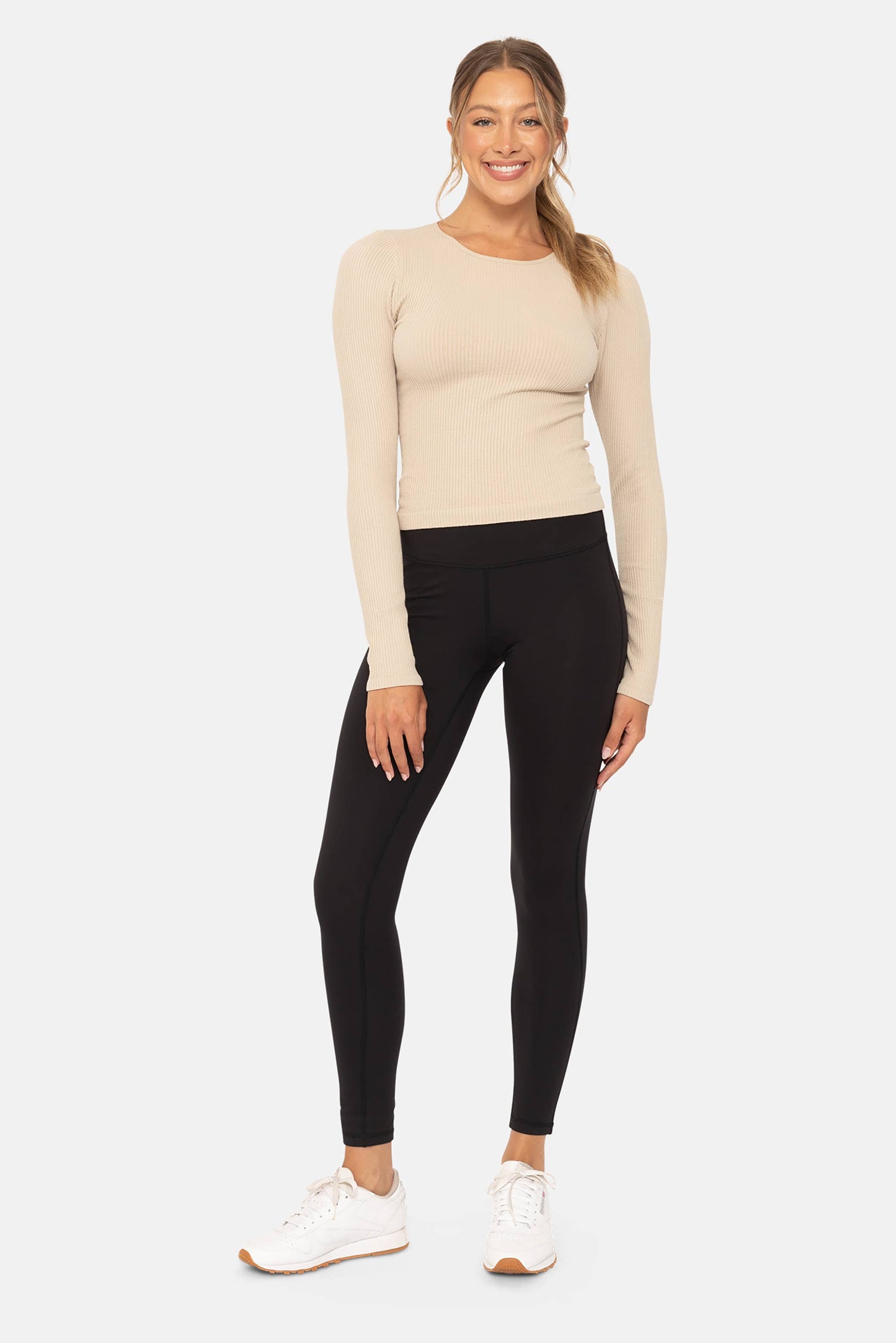 Seamless Ribbed Long Sleeve Top: OAT MILK