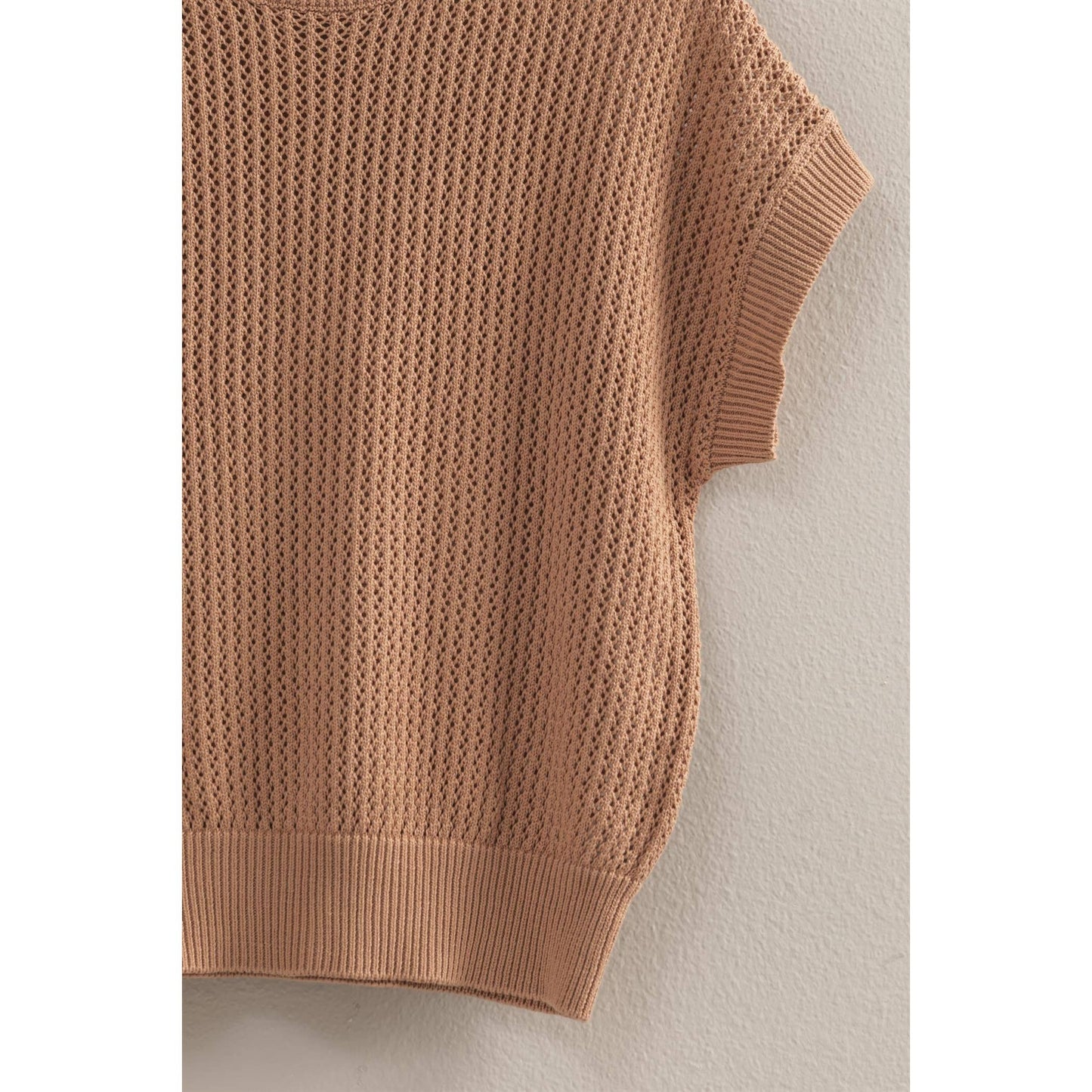 Open-Knit Dolman Sleeve Top: BLACK