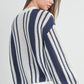 Drop Shoulder Striped Pattern Sweater: IVORY / NAVY