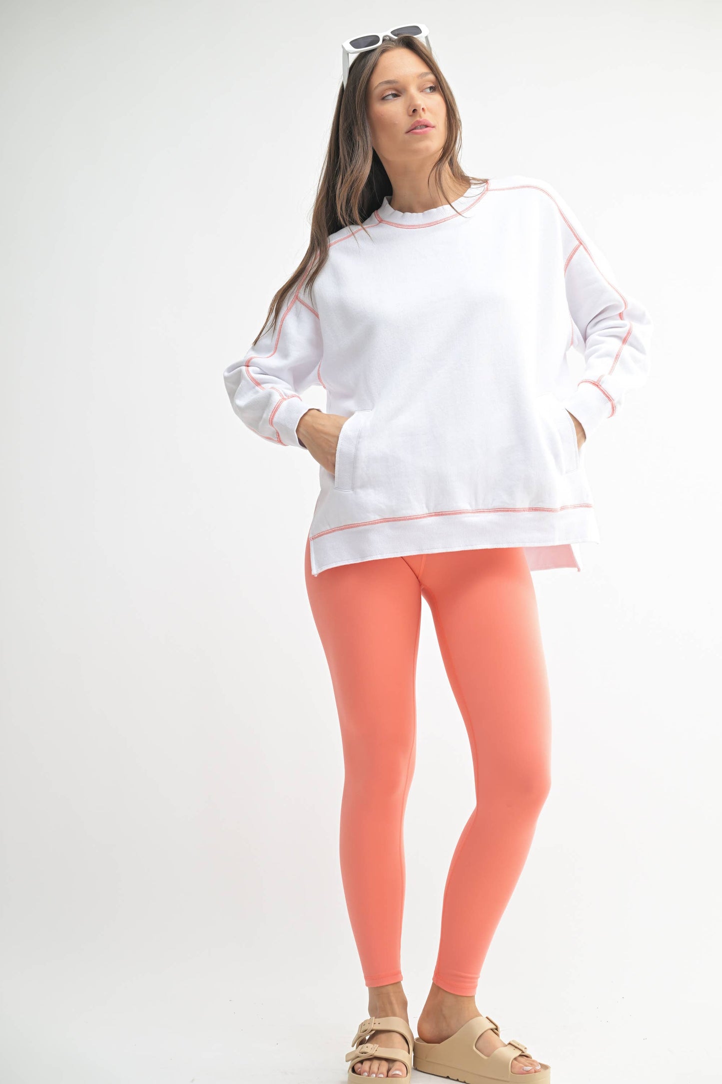 Vintage Stitch Cotton Sweatshirt: WHITE/ BLACK