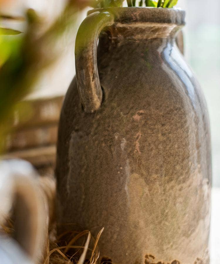 Rustic Reach - Binglie Glazed Pottery Vase with Handles: Small