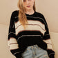 Round Neck Color Blocked Sweater with Stripes