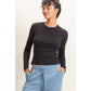 HYFVE - Crew Neck Long Sleeve Top: DARK BROWN / S-M-L(2-2-2)