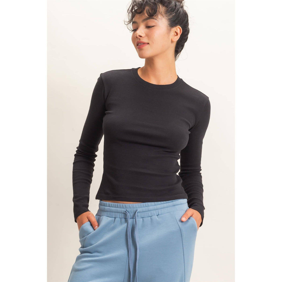 HYFVE - Crew Neck Long Sleeve Top: DARK BROWN / S-M-L(2-2-2)