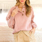 Ribbed Mock Neck Button Front Knitted Sweater: BLUSH