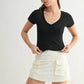 Organic Cotton Fit V-Neck Short Sleeve Shirt: WHITE