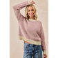 BiBi - TWO TONE STRIPED SWEATER TOP: CHARCOAL / L