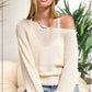 La Miel - JDS3608-Boat Neck Off Shoulder Dolman Sleeve Sweater Fall: Frosty Mint / M