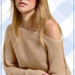 La Miel - JDS3608-Boat Neck Off Shoulder Dolman Sleeve Sweater Fall: Denim / L