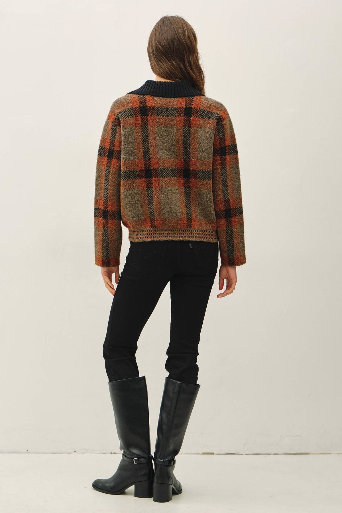Be Cool - PLAID ZIP UP SWEATER JACKET : BLUE / S