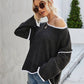 Casual Crew Neck Pullover Long Sleeve Sweater: BLACK