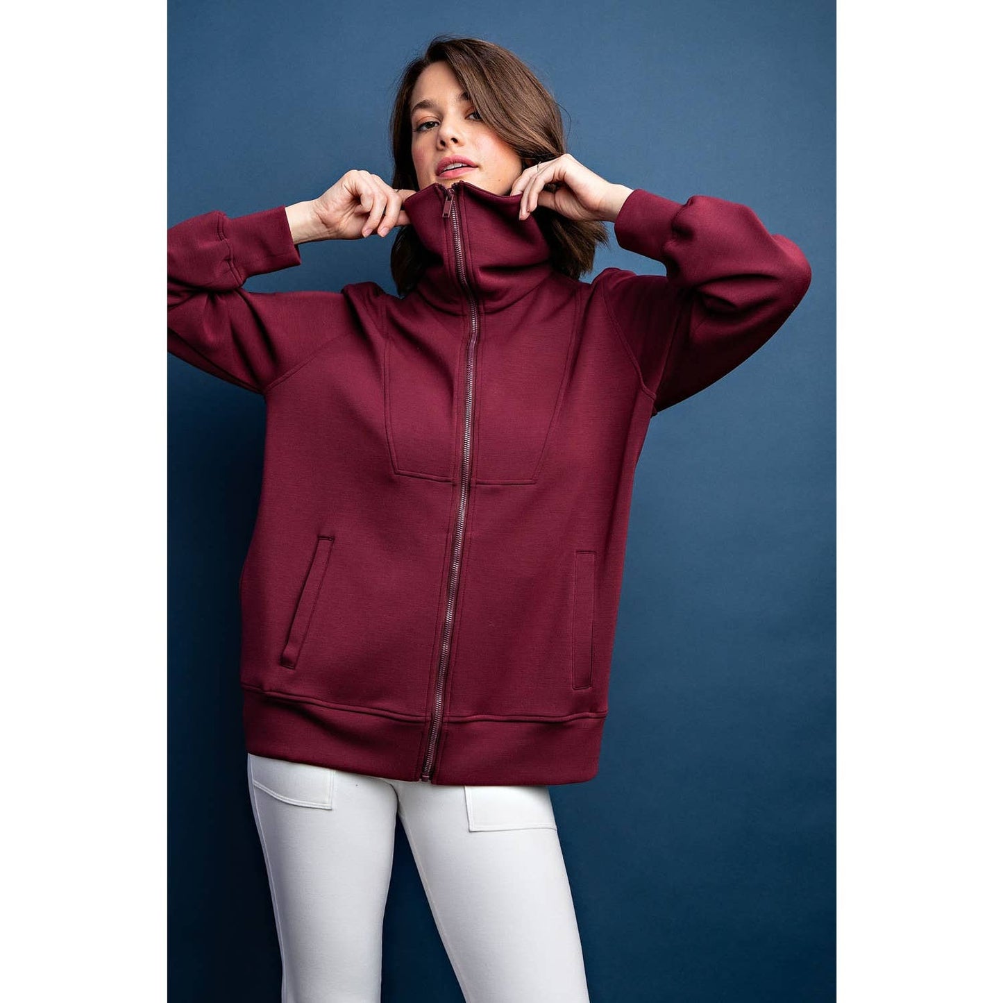 Modal Poly Full Zip Jacket: WINE