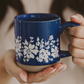 Mug: Blue Floral Stoneware Coffee Mug