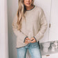 Lovesoft - Solid Color Versatile Split-end Pullover Sweater: Light khaki / 50%Viscose+25Nylon+25%Polyester / L