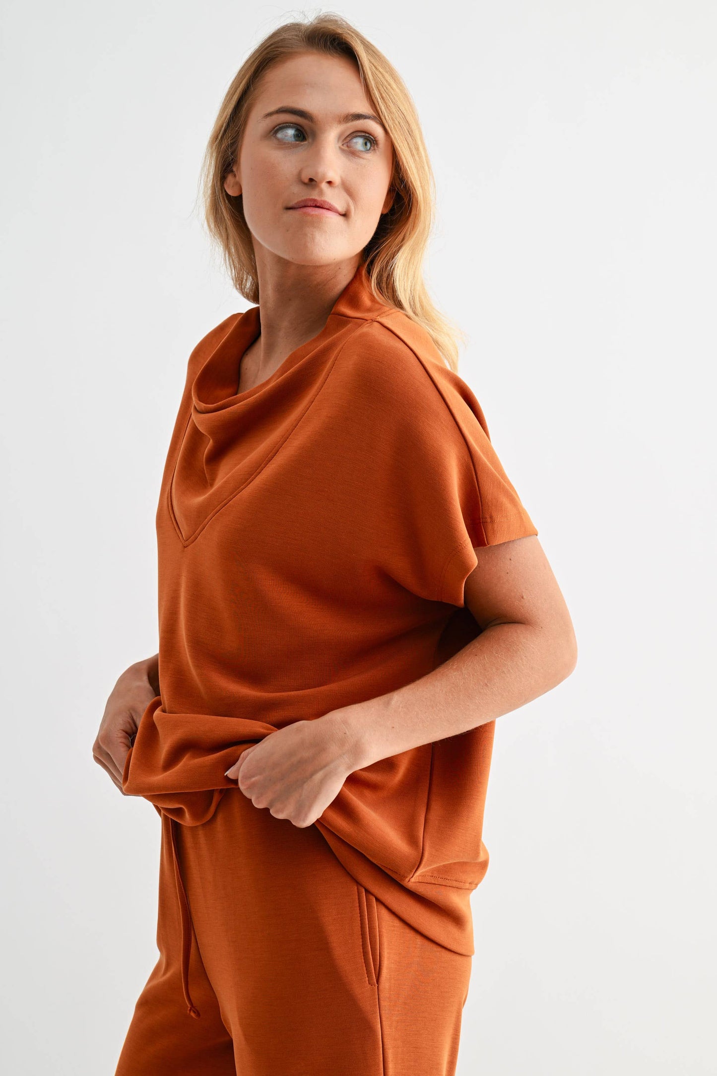 Laguna Cowl Neck Top: DARK PLUM