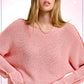 La Miel - JDS3608-Boat Neck Off Shoulder Dolman Sleeve Sweater Fall: Denim / M