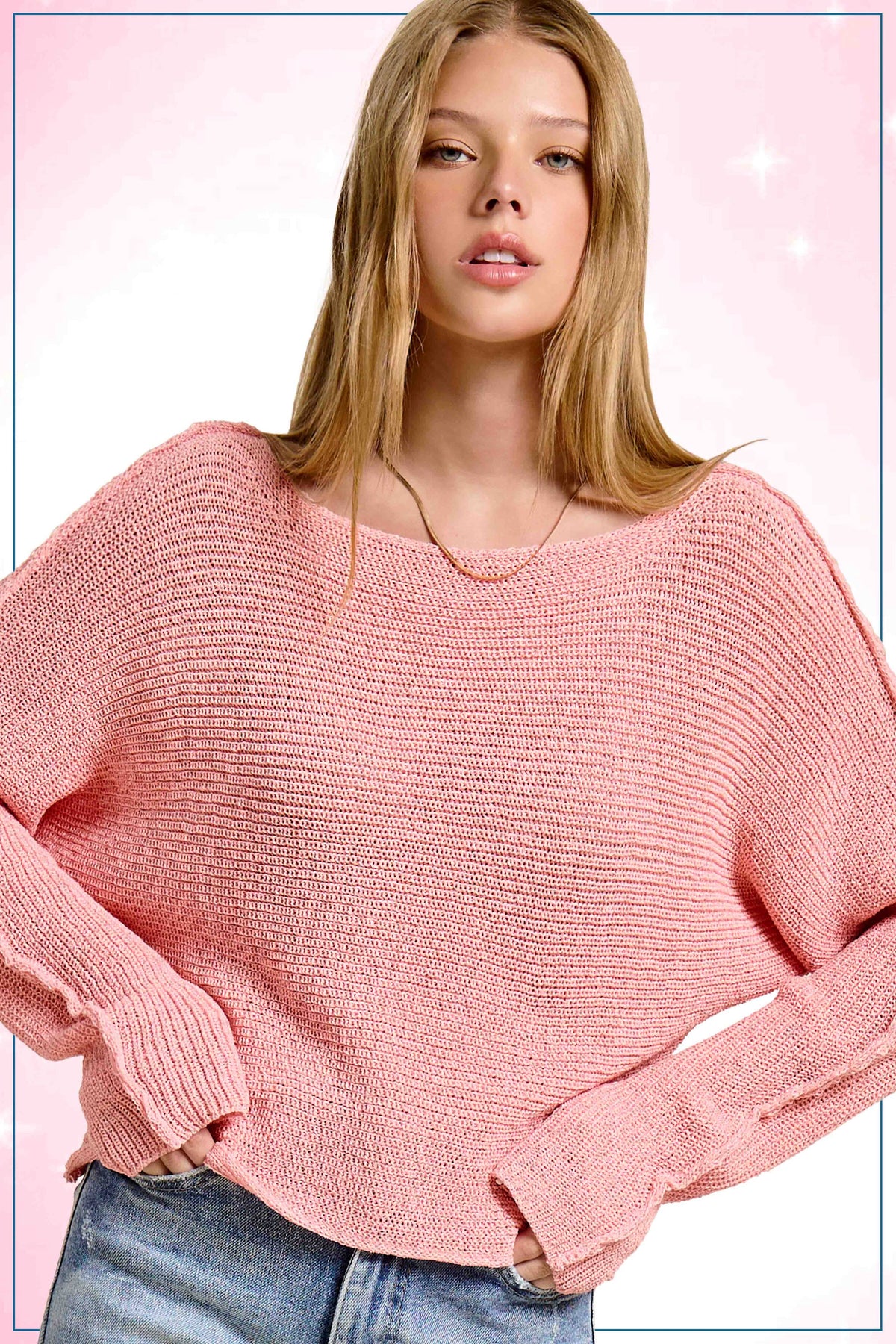La Miel - JDS3608-Boat Neck Off Shoulder Dolman Sleeve Sweater Fall: Frosty Mint / M