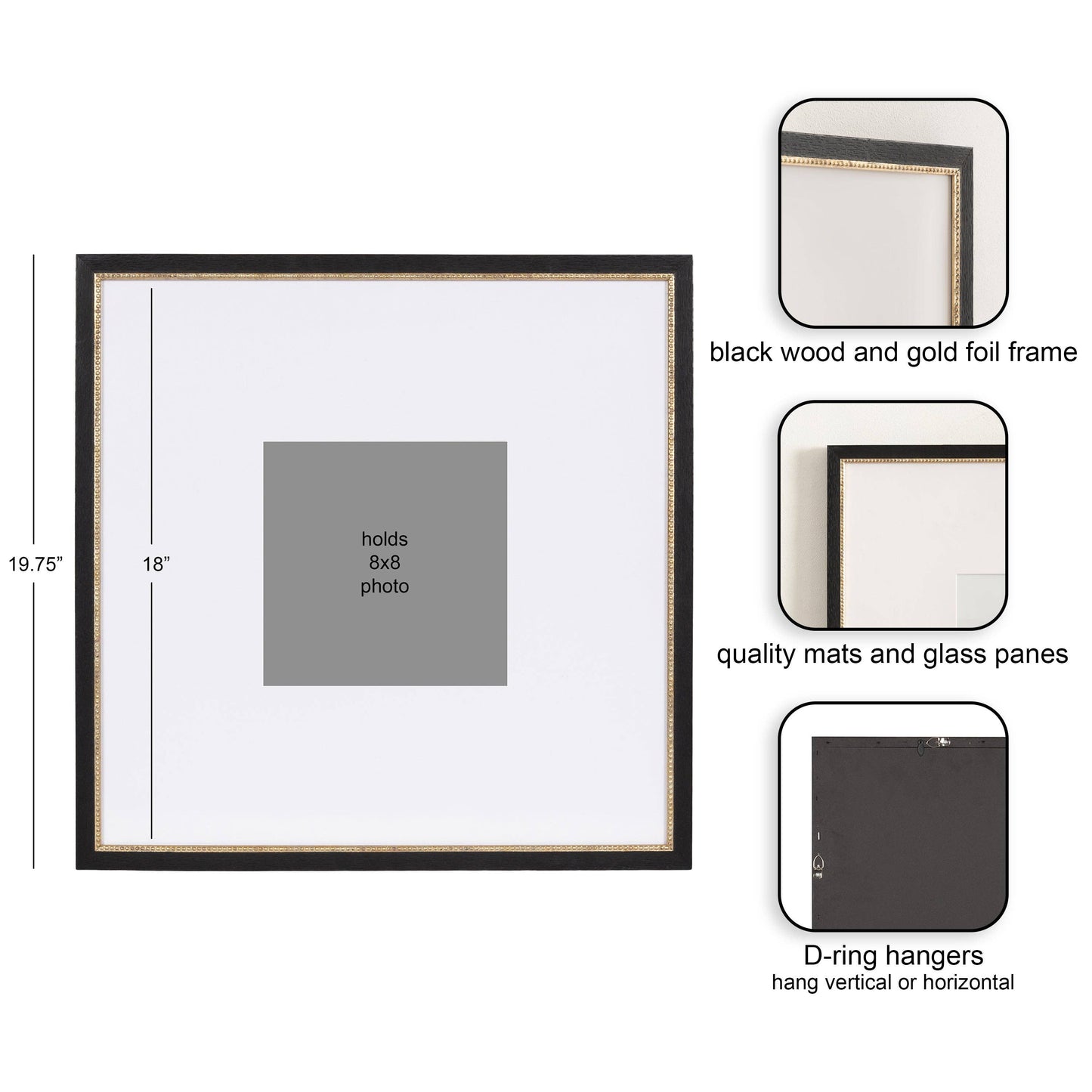 Kate and Laurel - Wilbanks Picture Frame Set: 18x18 matted to 8x8