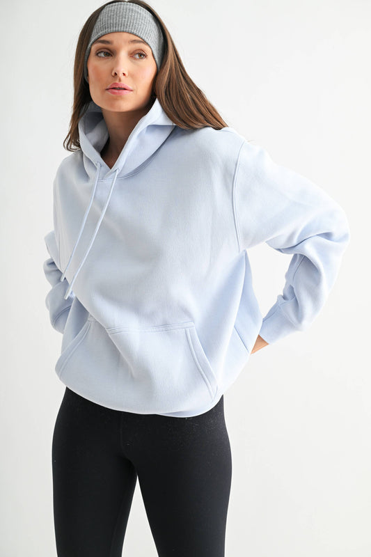 Cotton Blend Drop Shoulder Hoodie: HALOGEN BLUE