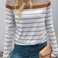 NINEXIS - CWTBLL4033_VINTAGE CASUAL STRIPED LONG SLEEVE TEE: KHAKI / (XL) 1