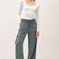 Tencel High Rise Drawstring Wide Leg Cargo Pant: