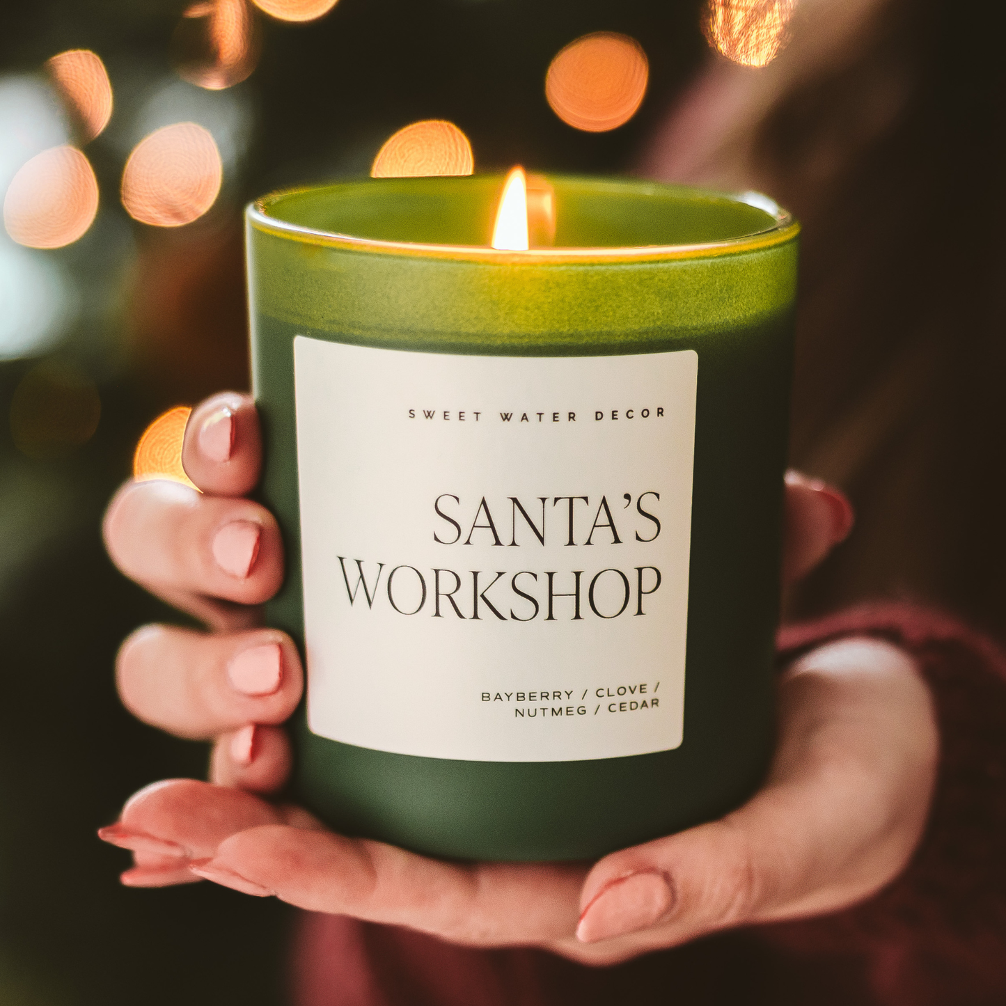 Candle: Santa's Workshop 15 oz Soy Candle, Green Matte Jar