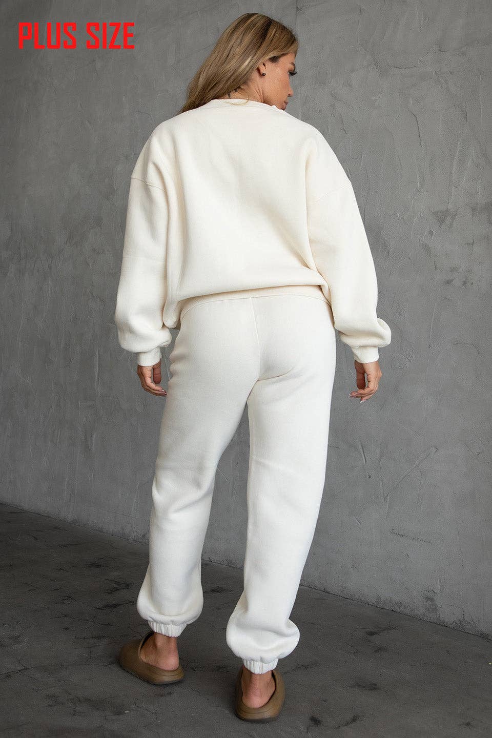 Fleece Crew Neck Pullover Sweatshirt: WHITE