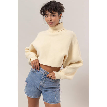 Turtleneck Cropped Sweater: CREAM