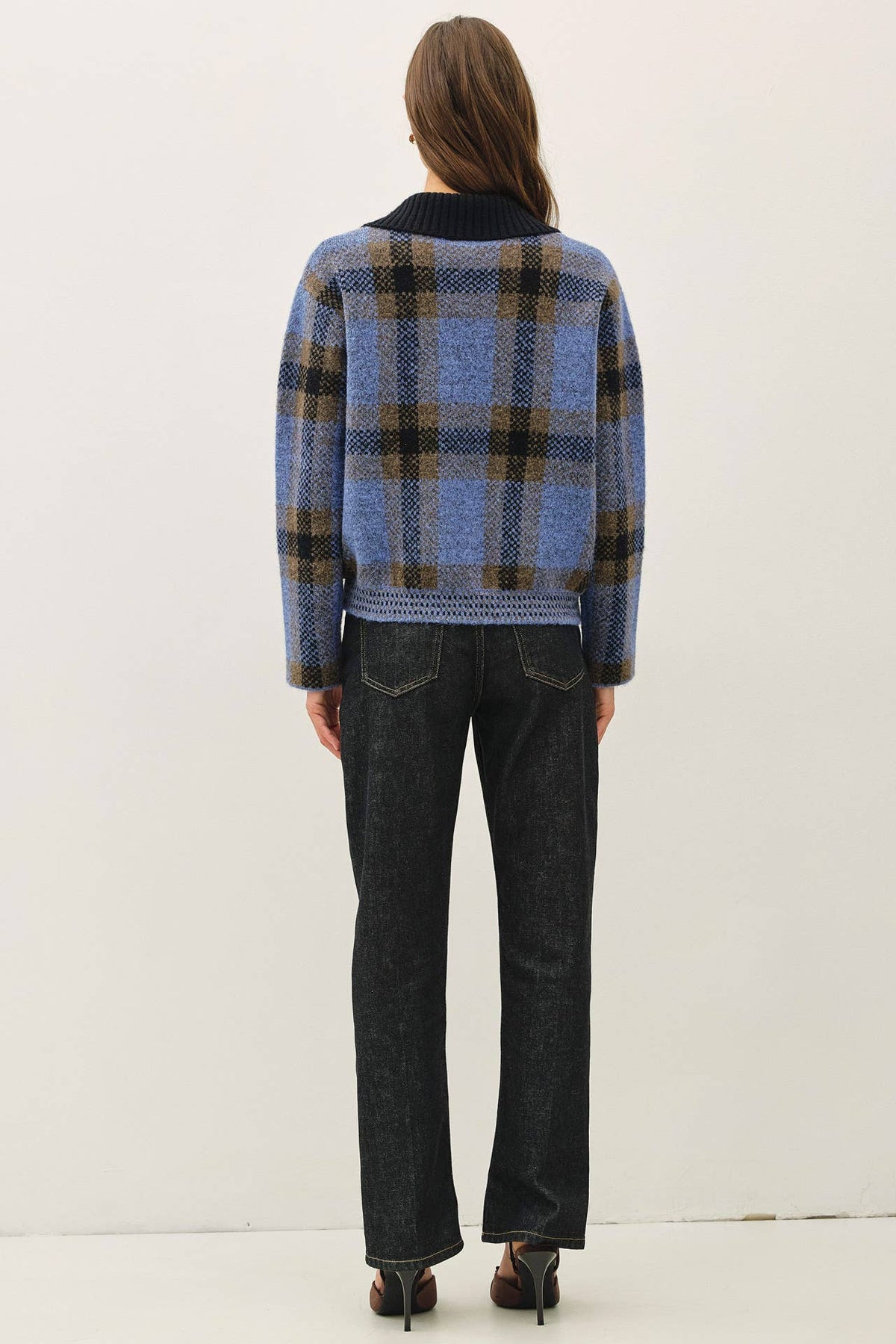 Be Cool - PLAID ZIP UP SWEATER JACKET : BLUE / M