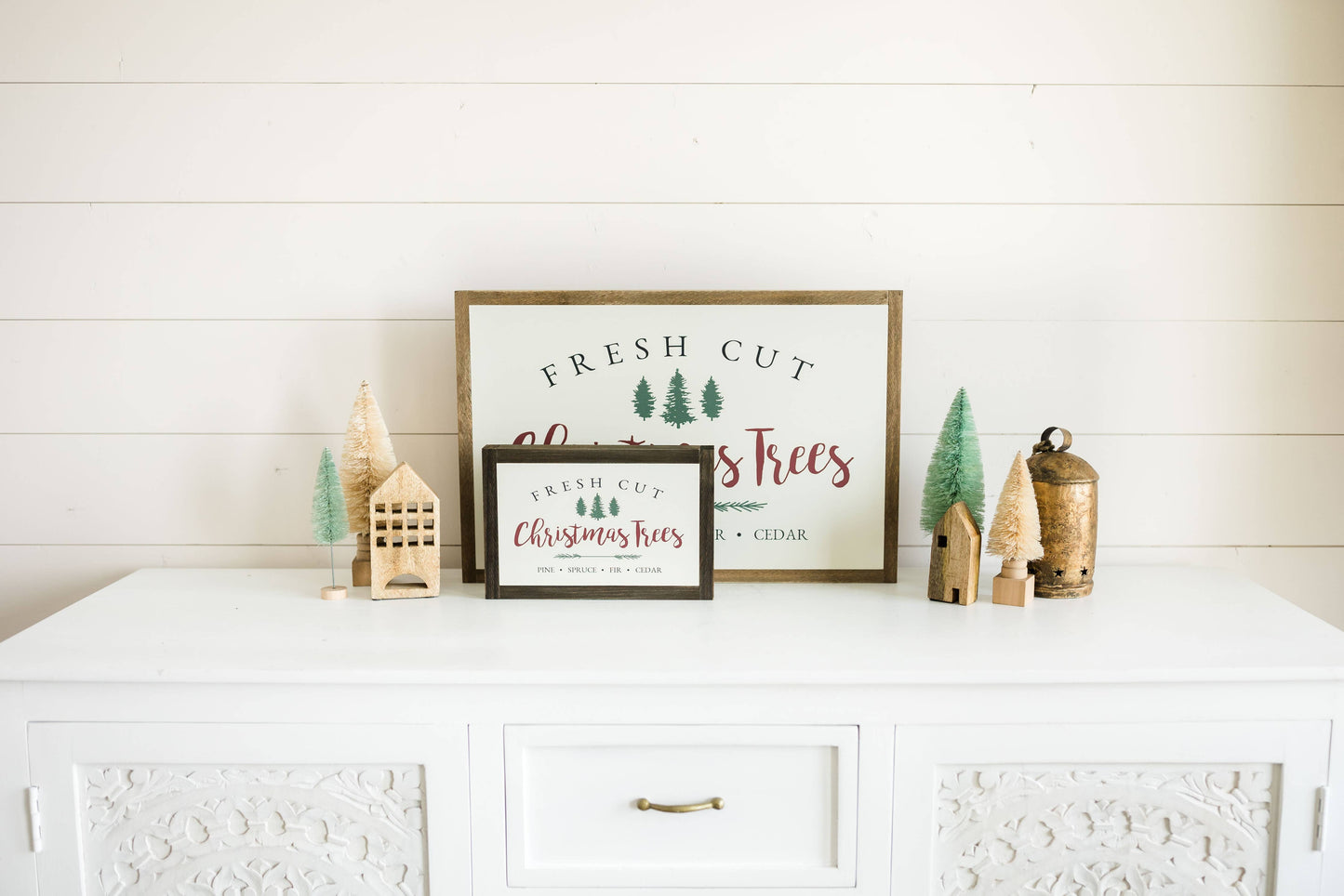Fresh Cut Christmas Trees | Wall Art: Light Brown Frame / 12 inches x 8 inches