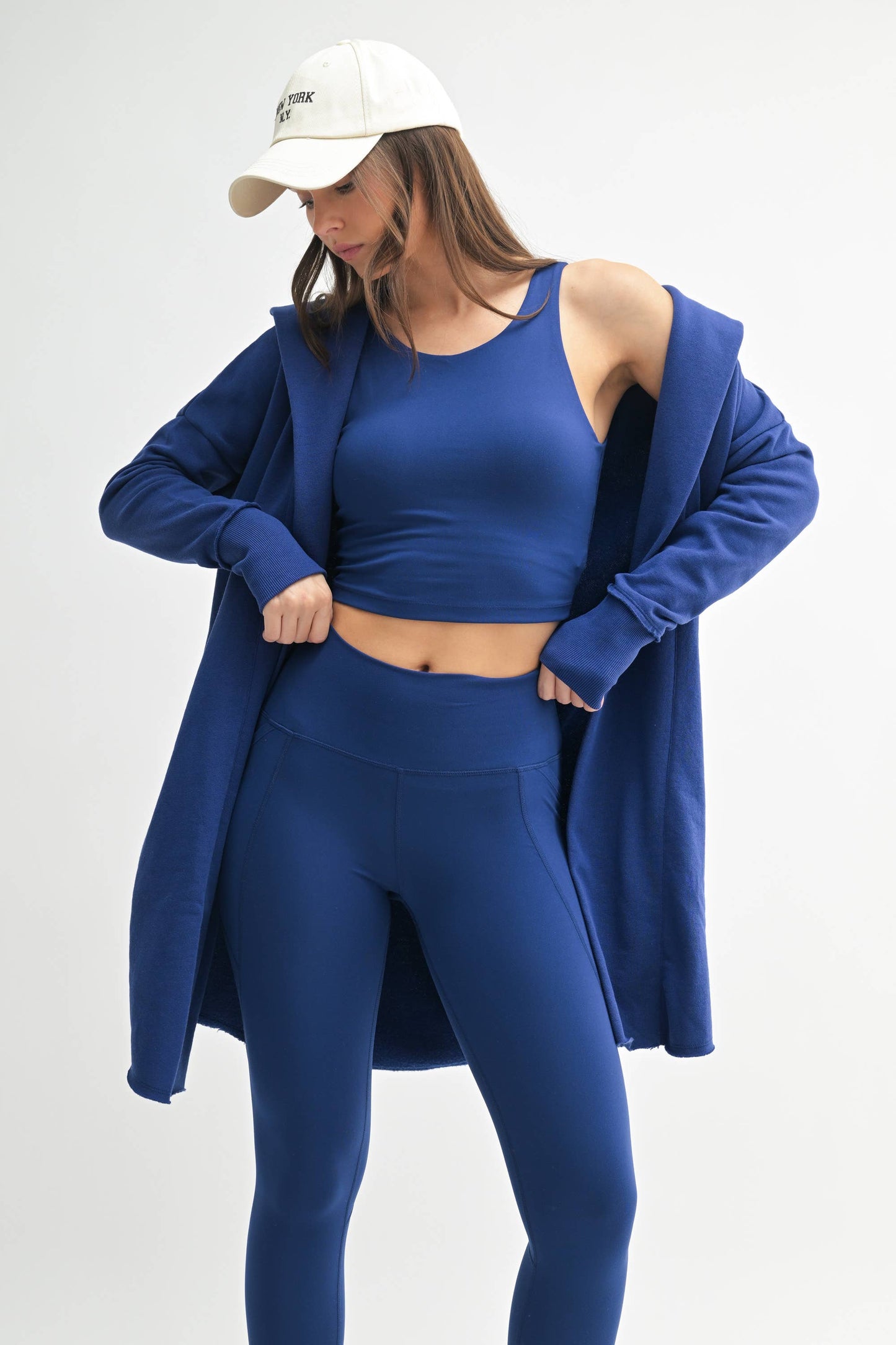Open Front Longline Hoodie Cardigan: BLUE DEPTH
