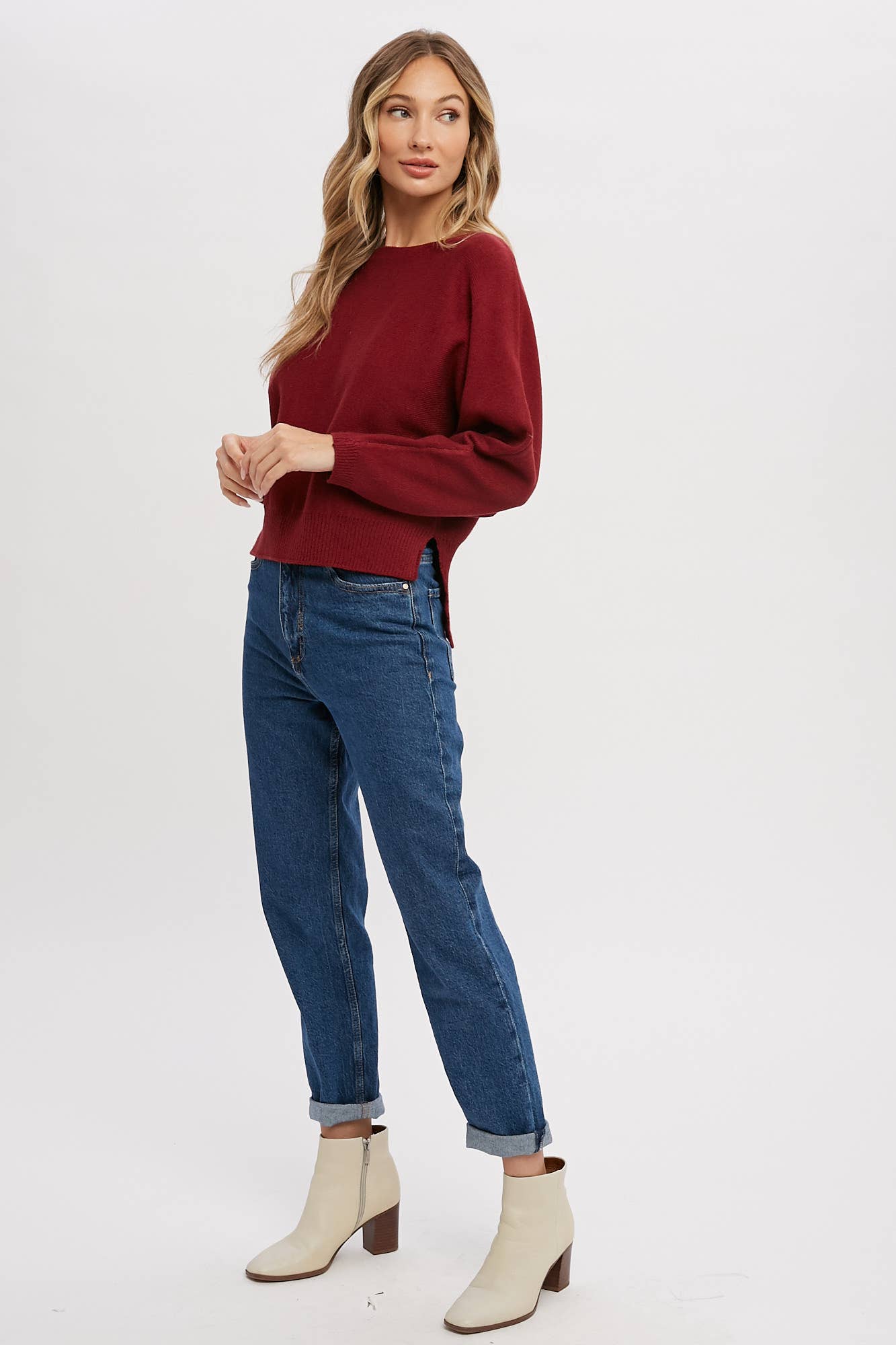 Boatneck Dolman Pullover: BURGUNDY