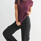 Mono B - Essential Short-Sleeved Micro-Ribbed Athleisure Top: DARK PLUM / S:M:L (2:2:2)