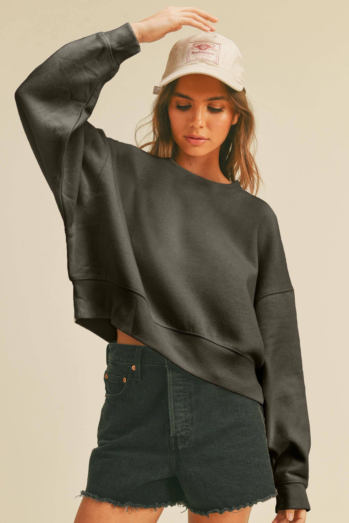 Honestee - Blank Short Cropped Long Sleeve Sweatshirt: MUSTARD / XL