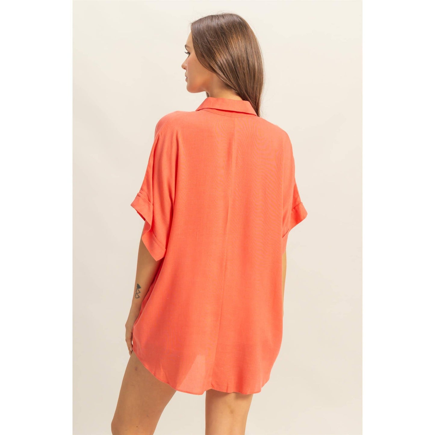 Dropped Shoulders Half Placket Shirt: ORANGE